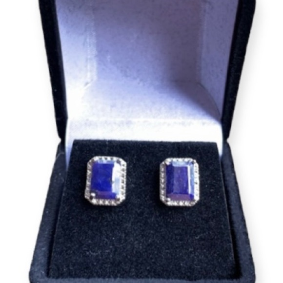 STERLING SILVER BLUE SAPPHIRE STUDS - Picture 3 of 8